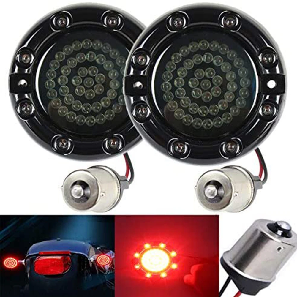 

3 1/4" LED Turn Signals w/Brake Running Light Bullet Style Rear 1156 Red LED Turn Signal Kit For Harley Davidson Black Case