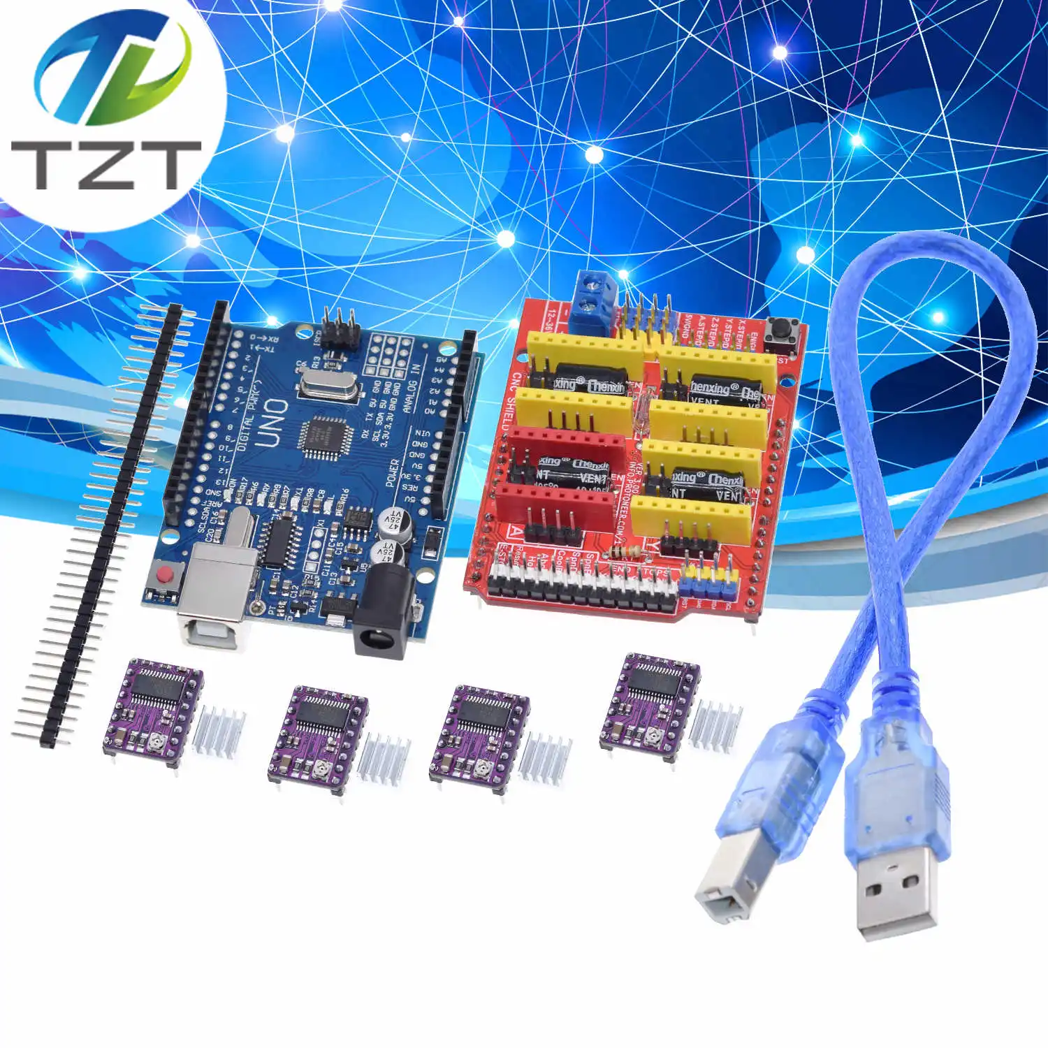 TZT ЧПУ щит V3 гравировальный станок 3D печать + 4 шт. DRV8825 Плата расширения драйвера