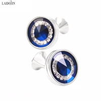 laidojin luxury mens french shirt cufflinks high quality crystals cuff buttons round blue cuff links fashion wedding jewelry