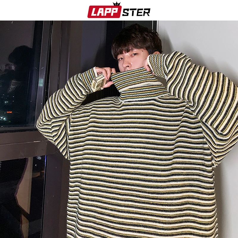 Мужской полосатый свитер LAPPSTER корейский пуловер большого размера в стиле