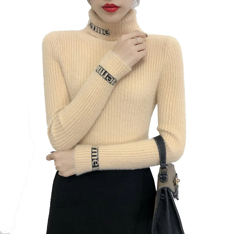 Свитер женский из искусственной норки теплая водолазка толстый свитер в