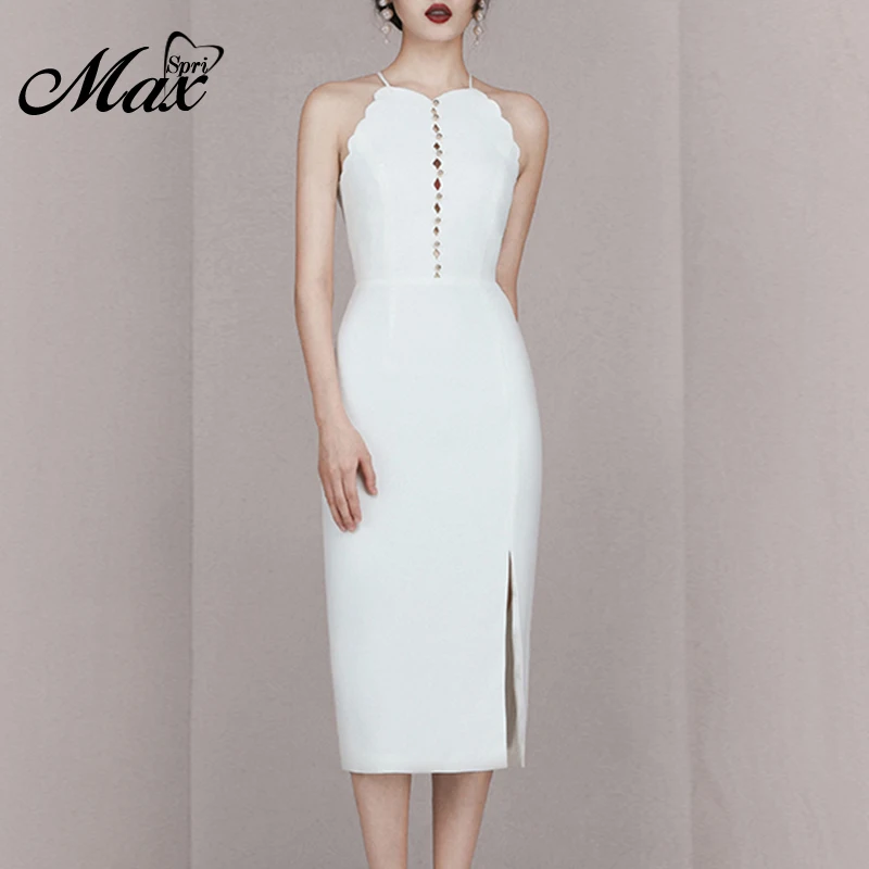 Женское облегающее платье с лямкой на шее Max Spri летнее ажурное волнистое до