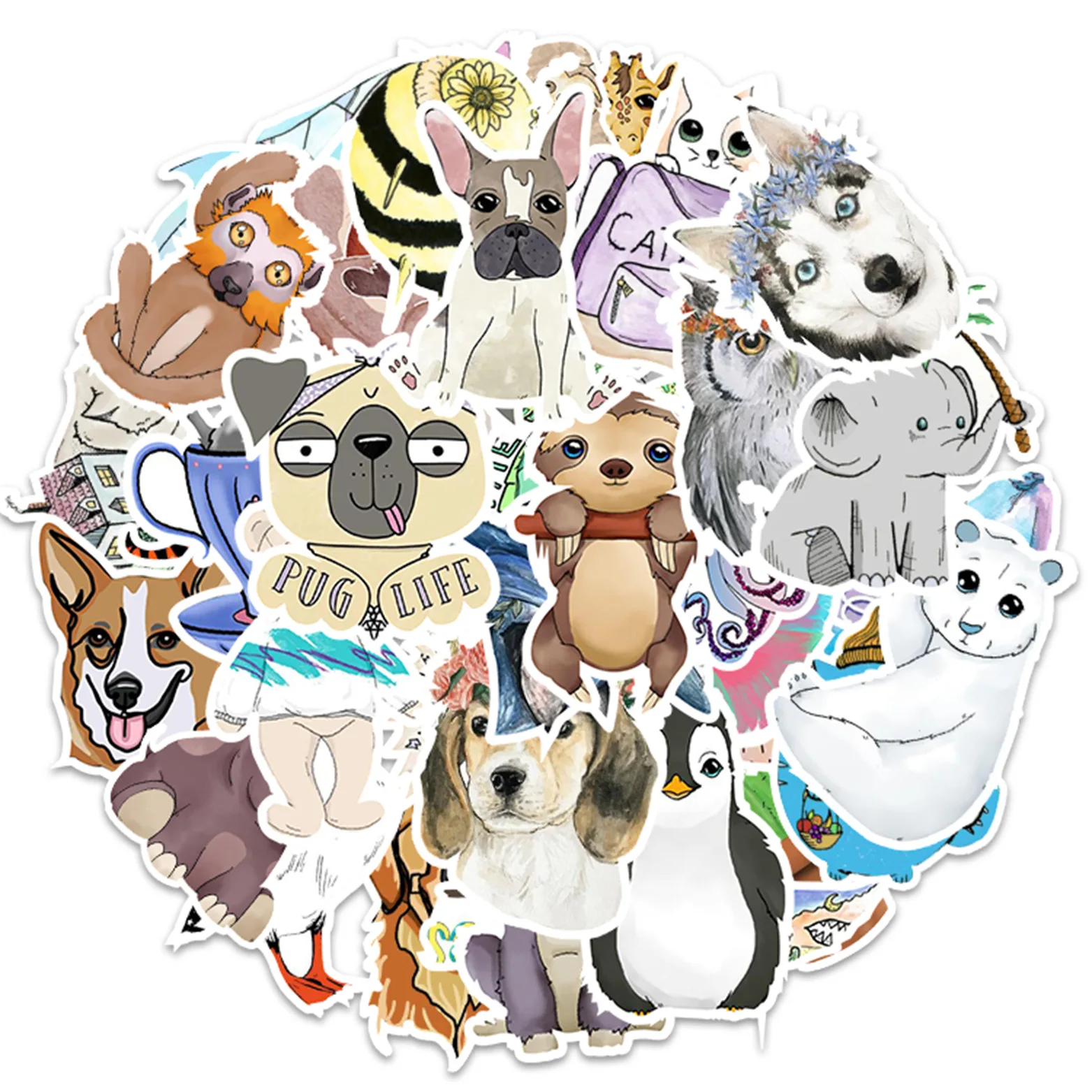 Pegatina para ordenador port&aacute;til para ni&ntilde;os, 50 Uds., dibujos animados de animales, perro, Pvc, grafiti, juguete, calcoman&iacute;as, equipaje, escritorio mezclado, muebles de motocicleta-1