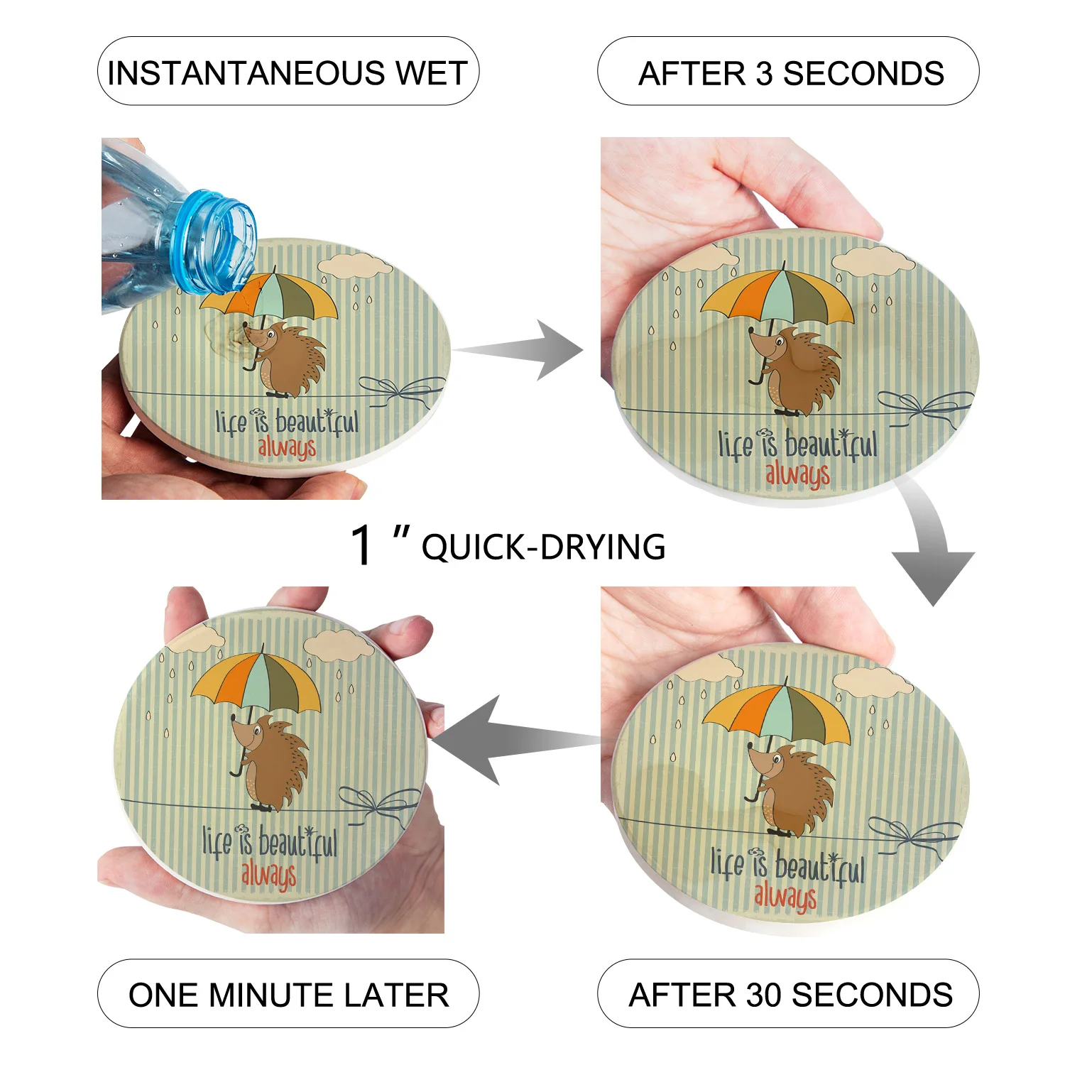 Керамические подставки для напитков с изображением животного Ежика |