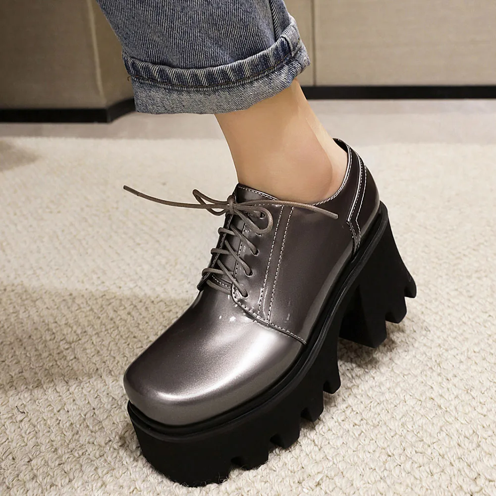 

BONJOMARISA New Arrival Female Pumps Solid Lace Up Platform High Heel Pumps Women Thick Bottom Casual Punk Gothic Shoes Woman