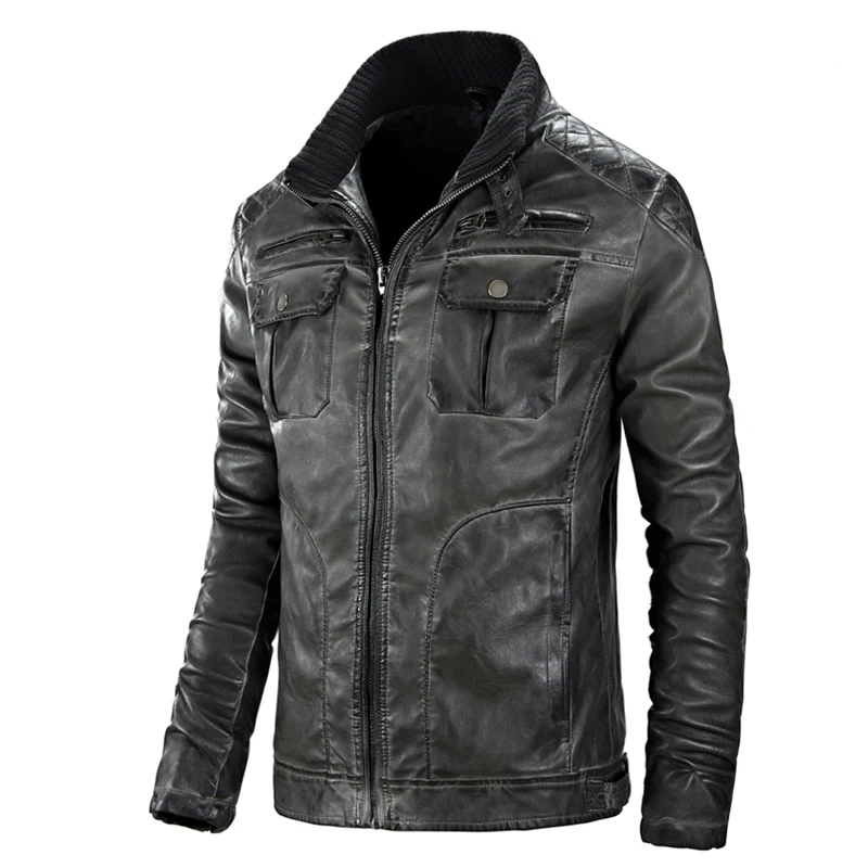

PEVSN Winter Leather Jackets Mens Casual Warm Biker Leather Padded Coats Men Slim Fit Leather Motorcycle Jackets Brand Clothing