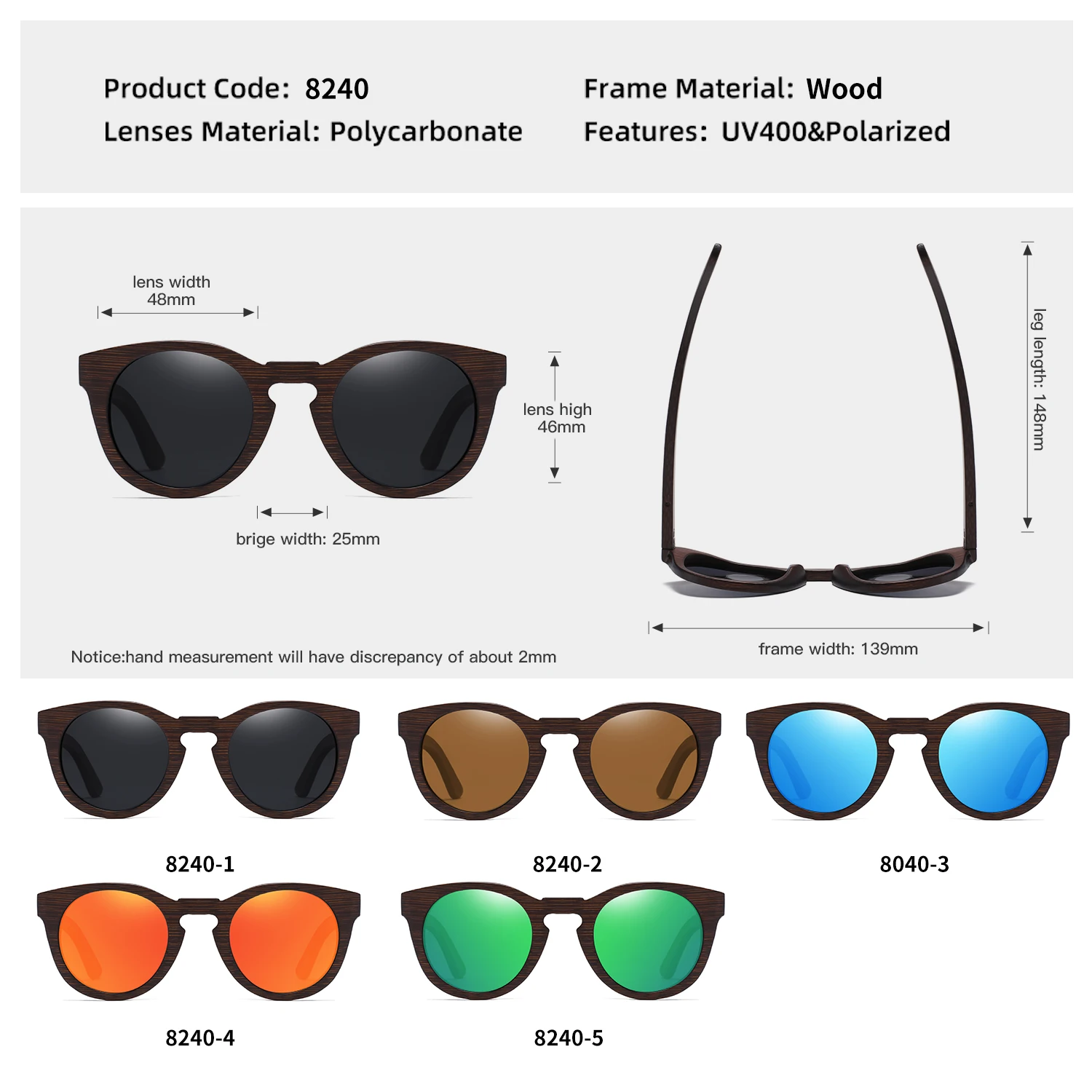 GM Brand Desgin Spring New Style 100% Bamboo Polarized Sunglasses Men Women Fashion Glasses UV400 Wooden Square Box