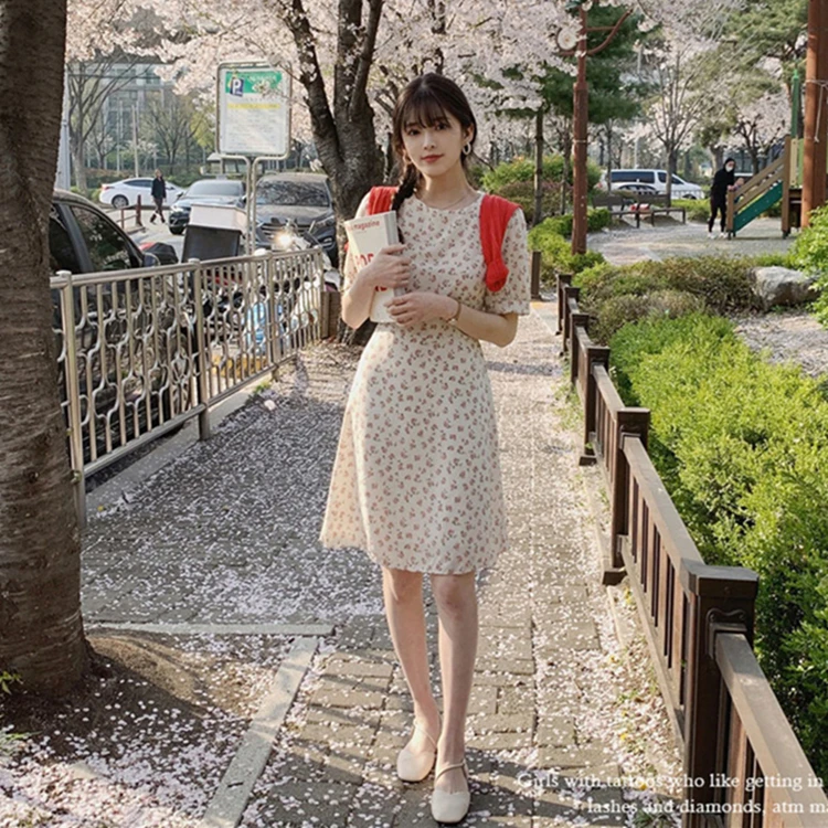 Новинка лета 2021 женские платья с цветочным принтом и высокой талией милое