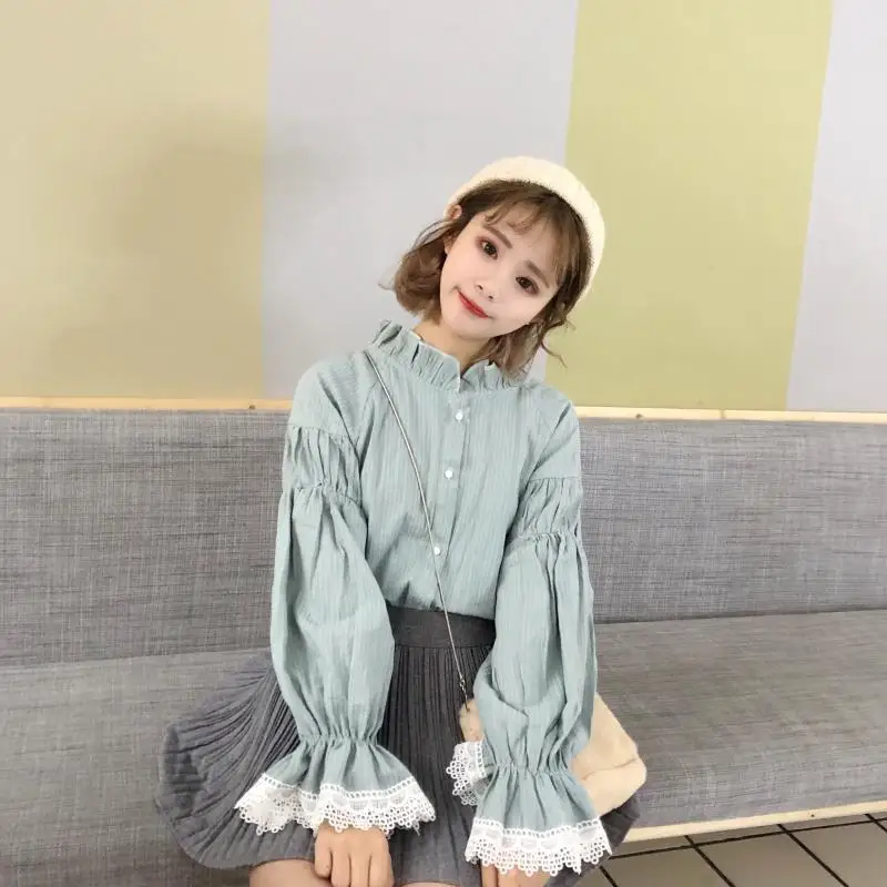 Blusas mujer de moda милые стильные осенние новые женские топы и блузки с круглым вырезом