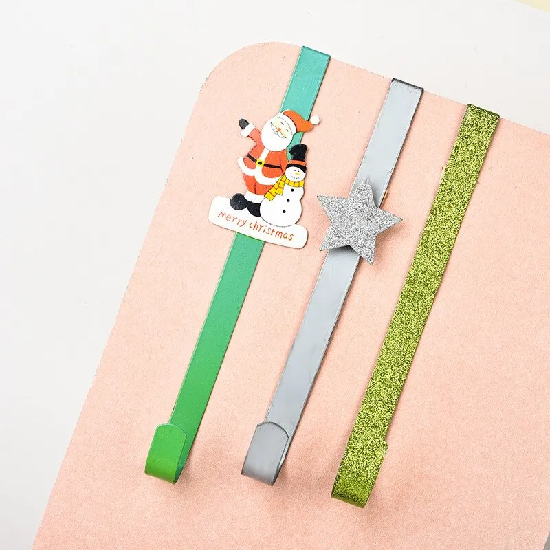 Colgador de guirnalda para puerta de Navidad, gancho para colgar en la parte delantera y trasera, adorno decorativo de hierro sobre la puerta, 3 piezas, 30cm-3