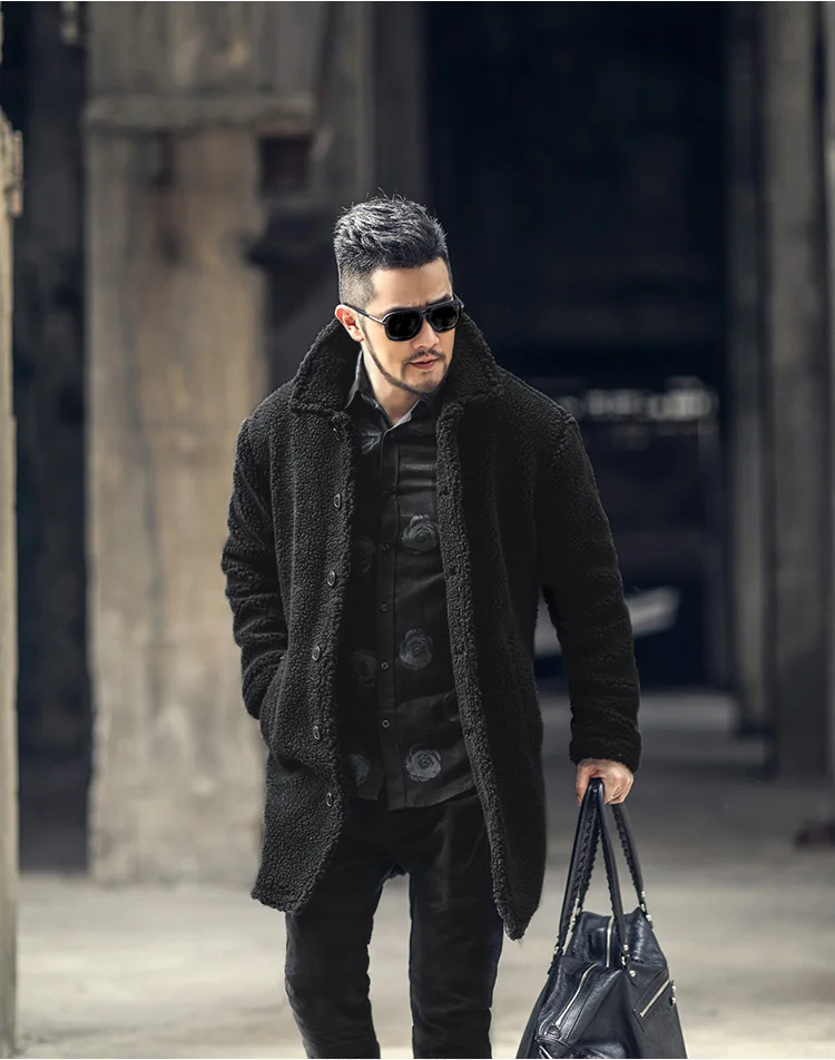 Серый утепленная флисом Для мужчин с длинным издание пальто теплый хлопок зимние