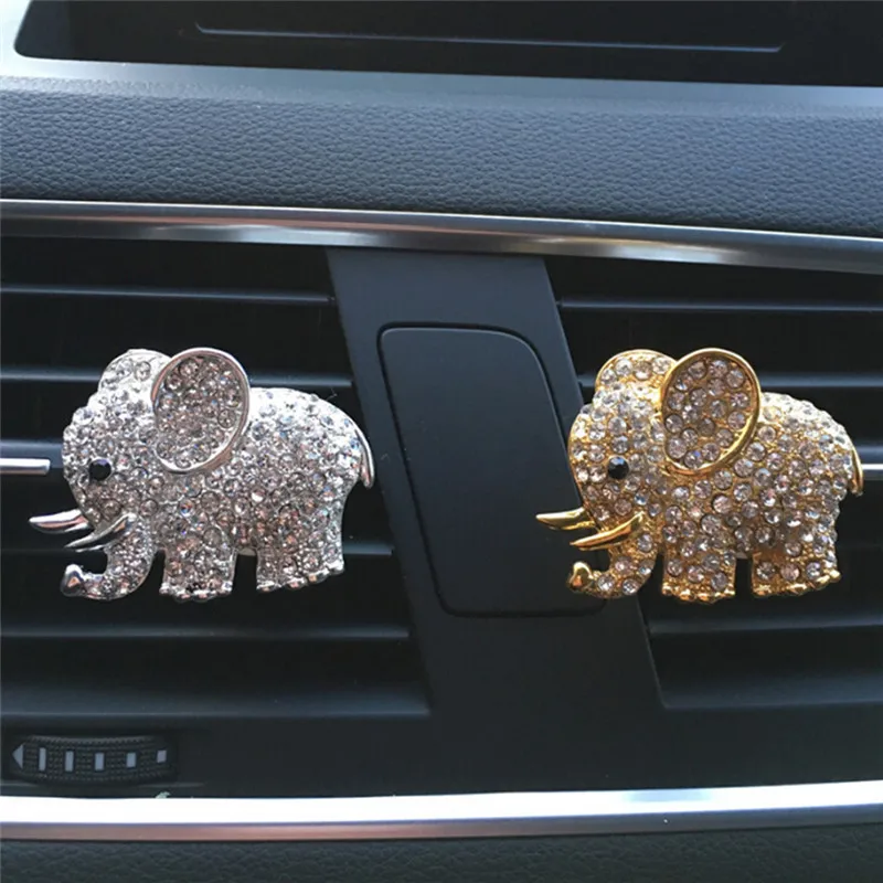 

Diamond Crystal Elephant Car Perfume Clip Lady Car Styling Air Freshener Styling Air Outlet Accessories 5cm x 3.5cm