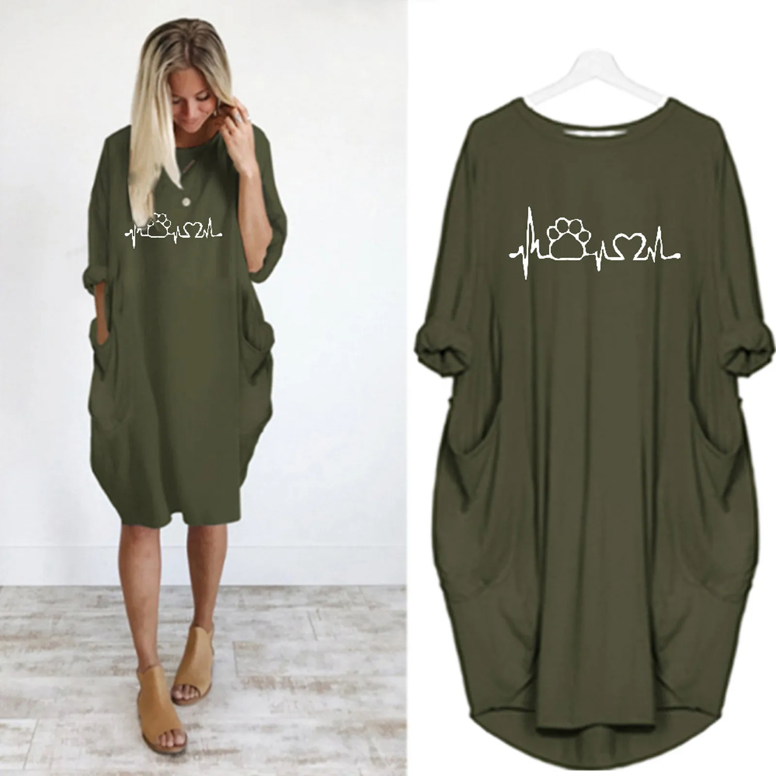 

Long Sleeve Maxi Summer Dress 2022 Woman Oversized T-shirt Dresses Women Casual Loose Plus Size Tunic Pockets Robe Vestidos