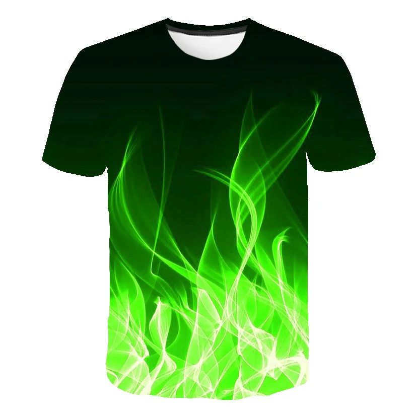 

Мужская футболка с 3D-принтом зеленого пламени, зеленая психоделическая Повседневная футболка с круглым вырезом для пары, лето 2021