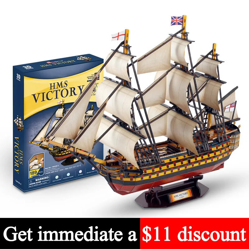 

Без клея на защитной пленке вырезаны в британском стиле HMS Victory корабль Королевский парусник 3D Бумага модель головоломки DIY ручной работы, для подростков, для детей для детского творчества MC-T4019h