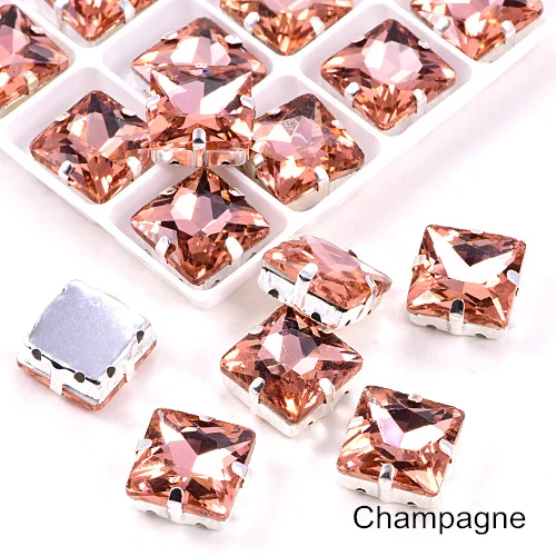 Champagne Квадратные много цветов стеклянные стразы шьют на стразы с коготь Flatback лучшие стеклянные стразы пришить на коготь из стразов для одежды B3467 - Цвет: Champagne