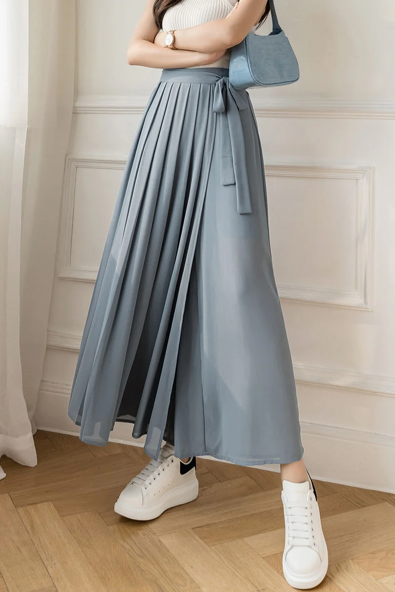 

Spring and summer 2021 new Korean large Pleated Chiffon wide leg pants women's elastic waist skirt 899#p55