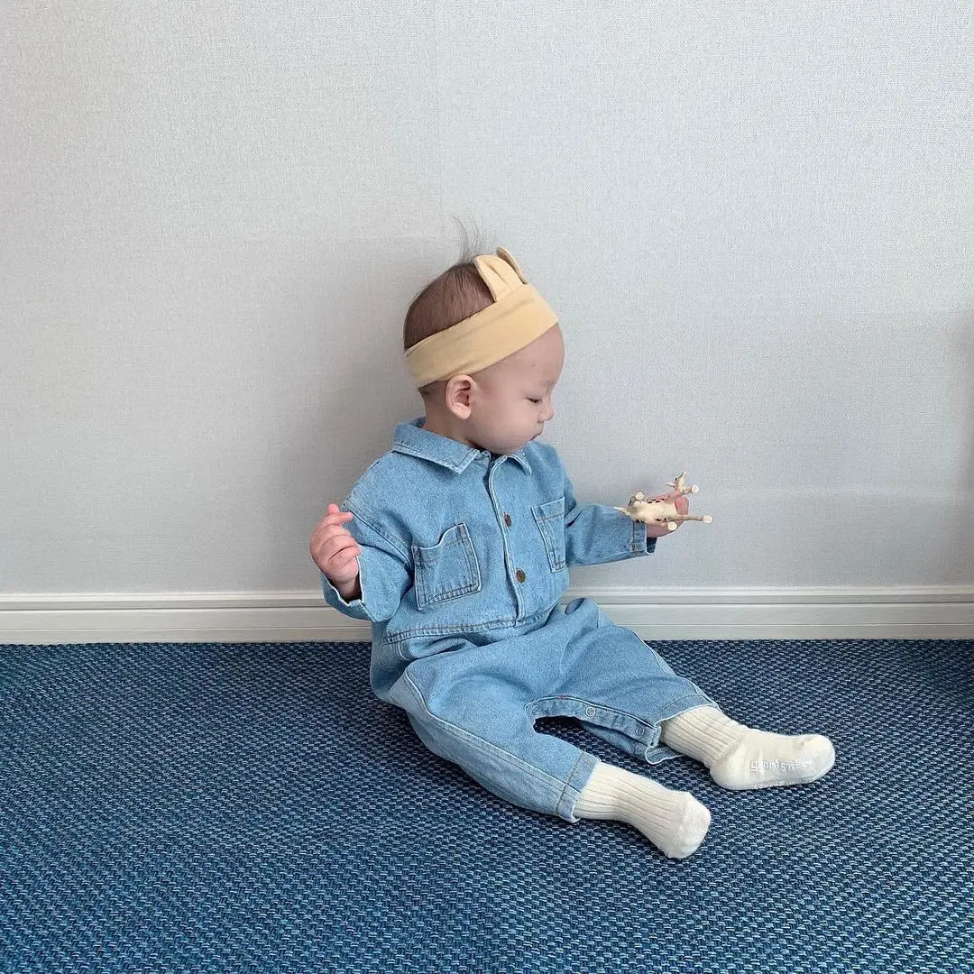 Newborn Infant Baby Boys Jumpsuit Children Long-sleeve Button Romper Kids Spring Fall Solid Clothes Cowboy Trend Outdoor |