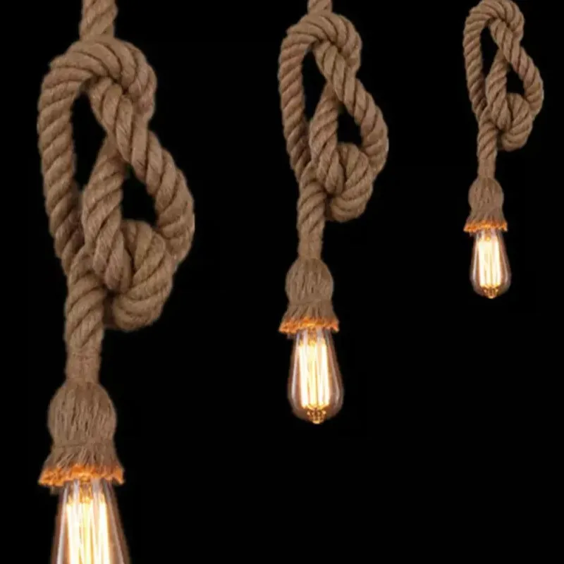 Светодиодный Ретро креативный подвесной светильник из пеньковой веревки для