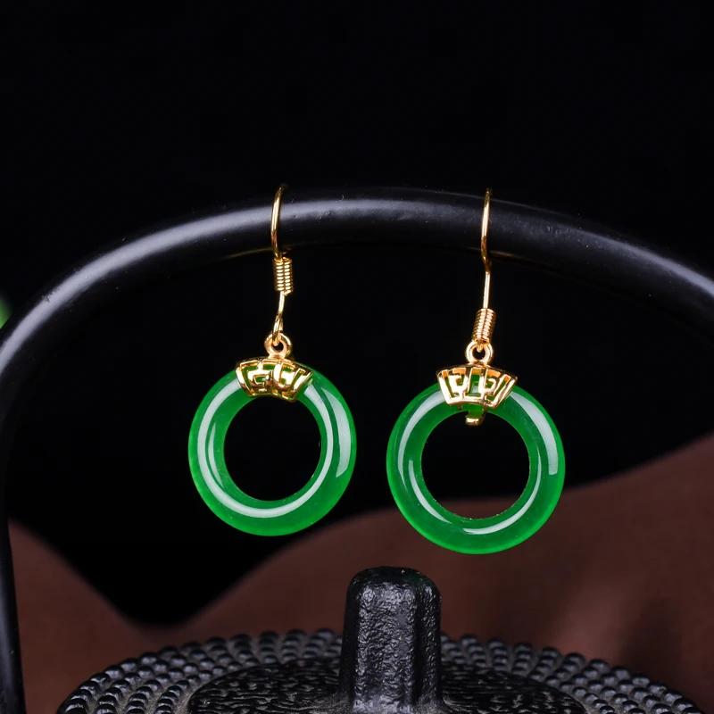 Изумрудные серьги классические нефритовые в стиле ампир зеленые для девушек