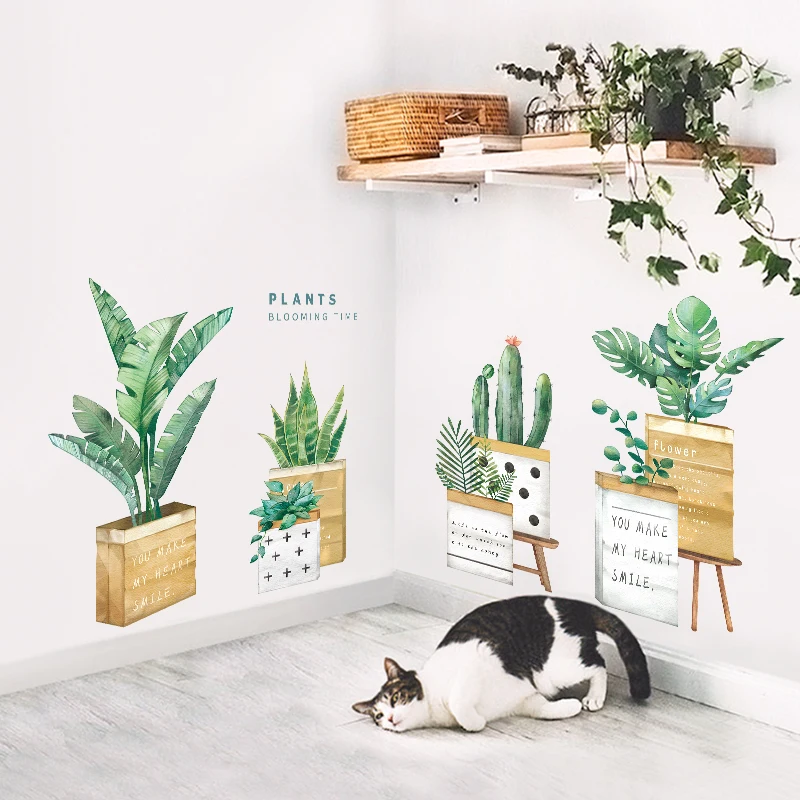 Креативная Настенная Наклейка с зелеными растениями садовые комнатные растения