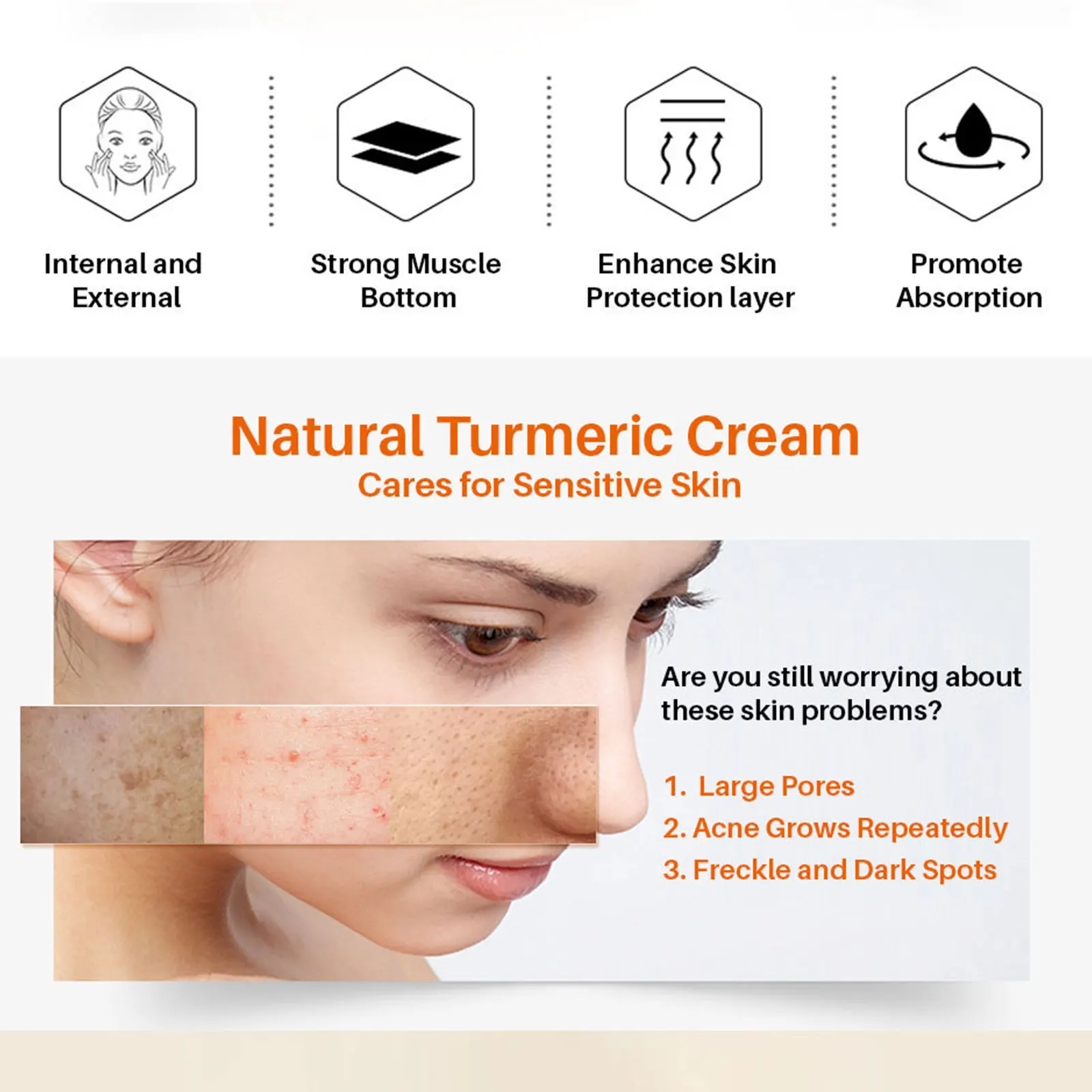 

Herb Turmeric Face Cream Repair Acnes scar Dark spot Treatment Moisturizer Whitening Lightening Against Acne skin care 30ml