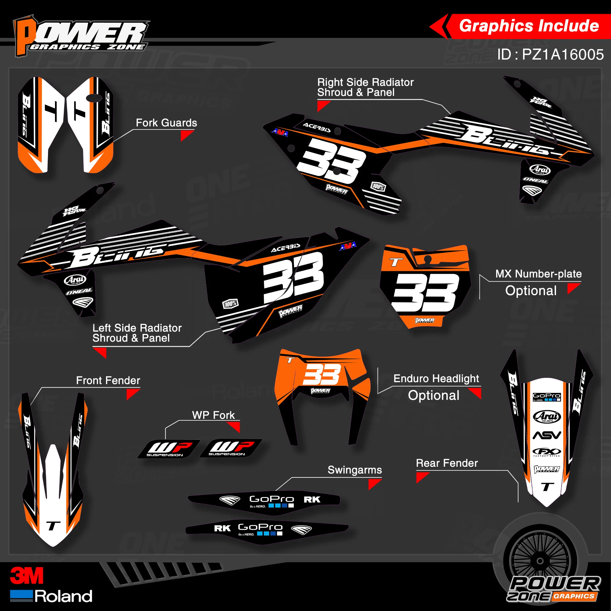 PowerZone Custom Team Graphics деколи для фона 3 м Набор наклеек KTM SX SXF MX 16 18 EXC XCW Enduro 17 19 125 до 500cc