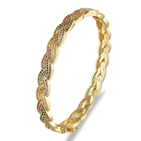 aibef fashion boho rainbow cz stone bracelet copper gold charm opening bracelets bangles women jewelry for couple pulseiras