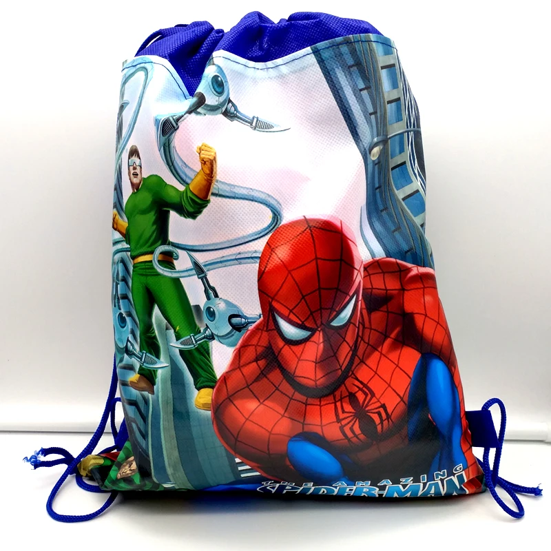 

Spiderman Theme Lightning McQueen Non-woven Fabrics Drawstring Gifts Bags Birthday Events Party Decorations Mochila 10pcs/lot