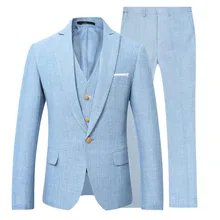 Men's Suit Set 3 Piece Linen Blazer Jacket Tux Vest Suits Pants Formal Business Male Wedding Groom Party Dress (1)