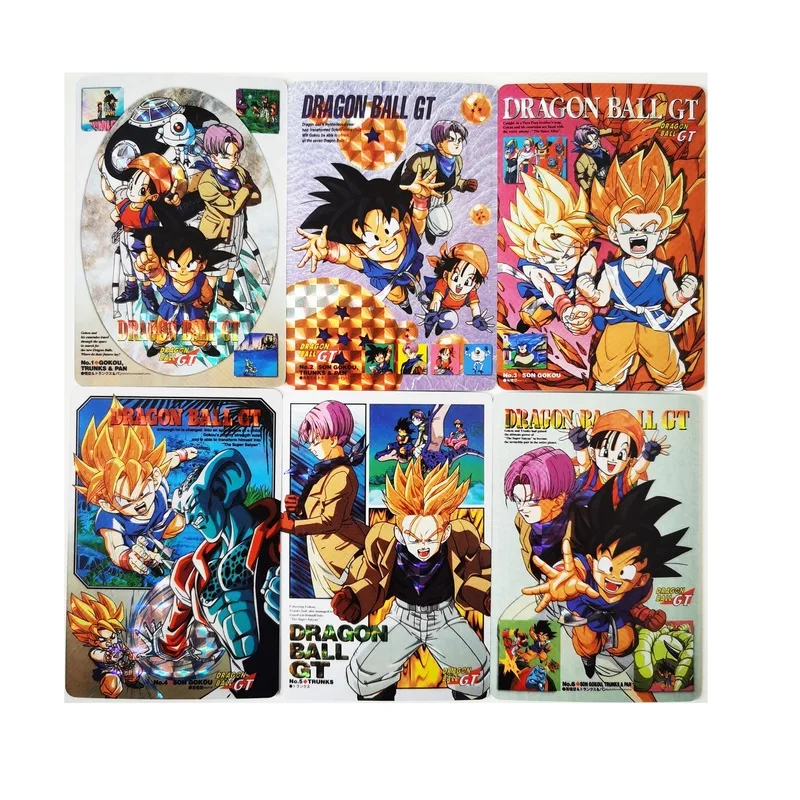 6pcs/set Dragon Ball GT Jumbo Carddass Repaint Reproduce Super Saiyan Goku Vegeta Hobby Collectibles Game Anime Collection Cards