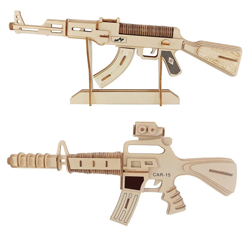 DIY AK47 Submachine Gun Model Toy For Boys Handmade Wooden Puzzle Guns Toys Wood Crafts Assembly Building Kit Military Gifts | Игрушки и