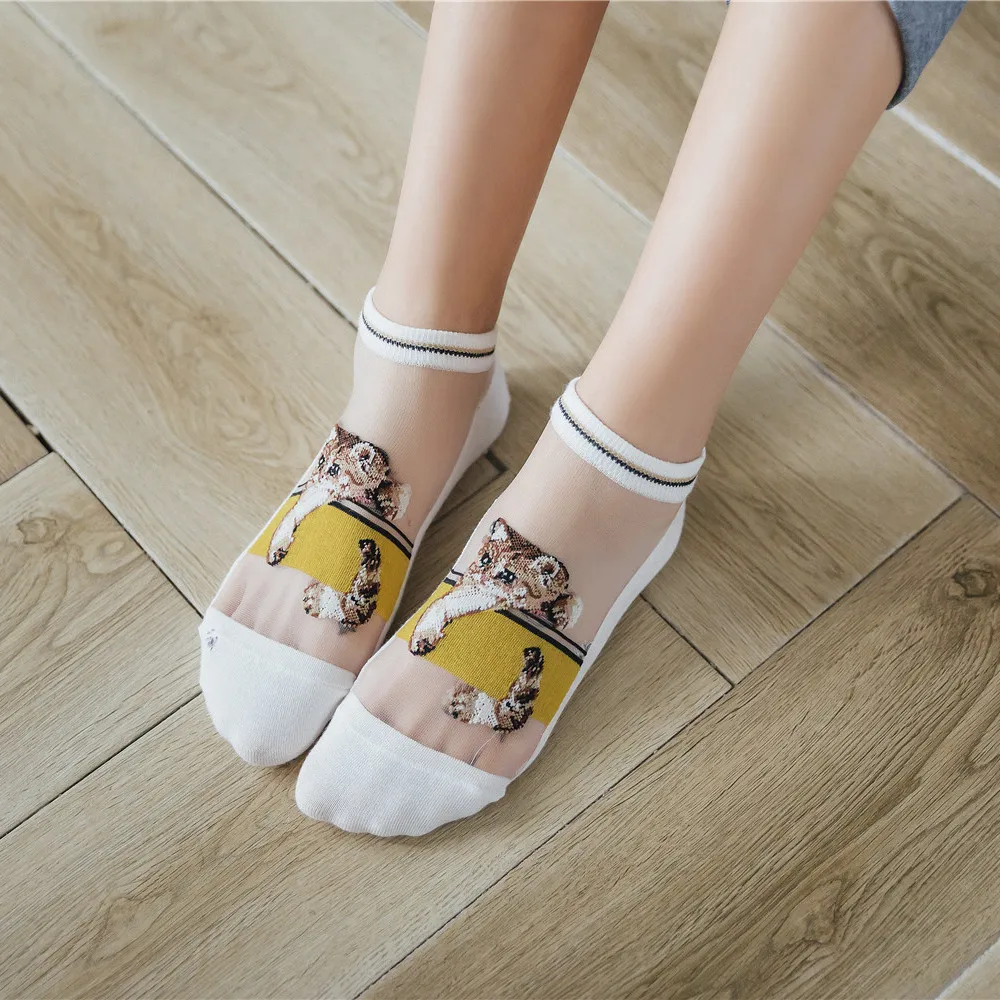 Новинка милые японские носки женские кристально прозрачные с закрытым носком