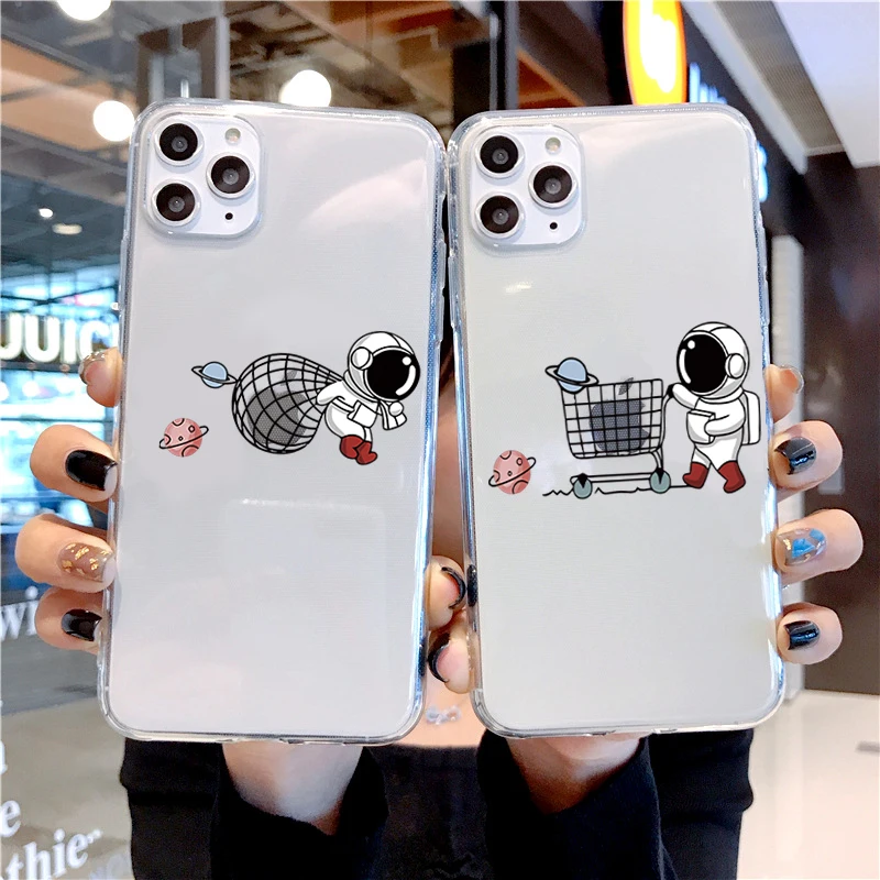 

Cute Cartoon Astronaut Star Space Phone Case For iPhone 11 13 Pro MAX XS XR X 12 Mini 7 8 Plus Clear Soft TPU Shockproof Cover