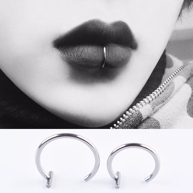 

10*3mm Women lips Rings Punk No Piercing Stainless Steel Fake Nose Ring C Clip Lip Hoop Earring Helix Rook Body Piercing Jewelry