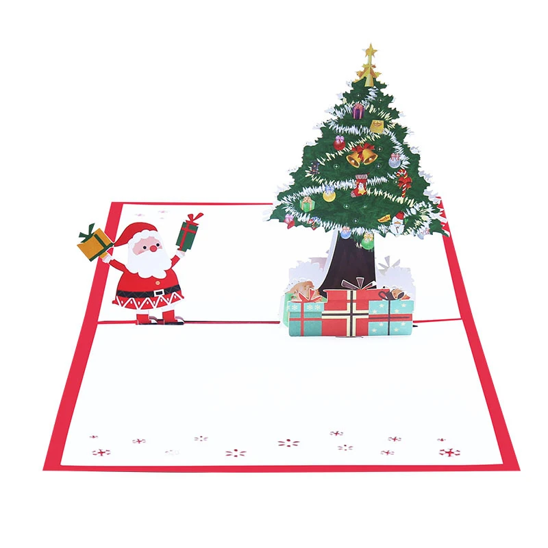 

10pcs Wholesale 3D Handmade Christmas Tree Gift Giving Santa Claus Paper Invitation Greeting Cards Happy New Year Creative Gift