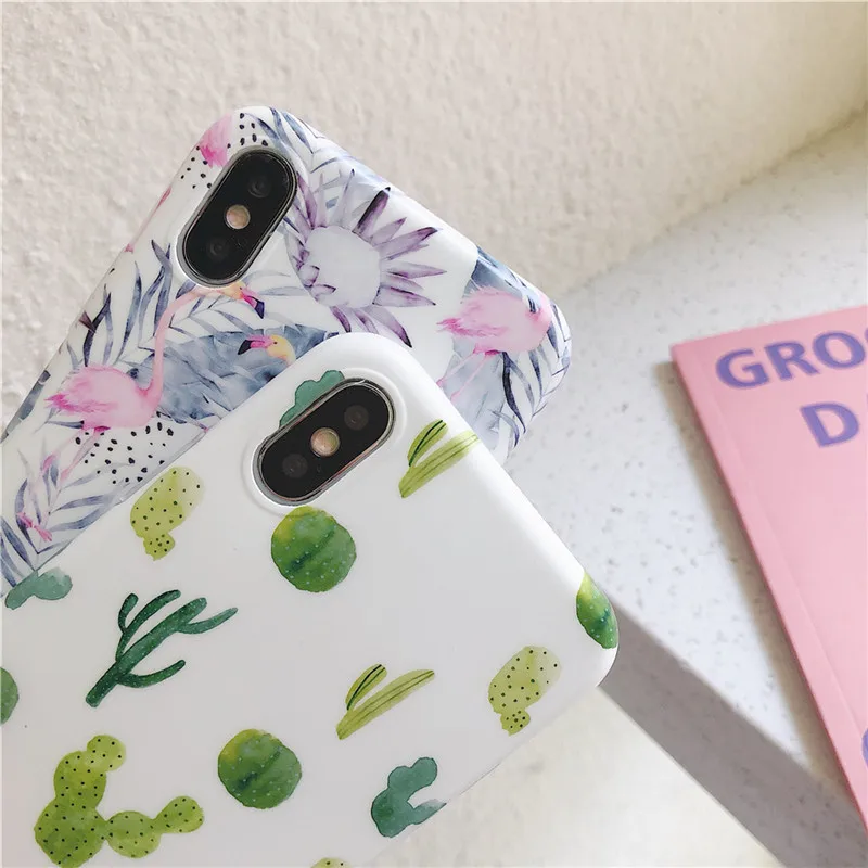 Lovebay мультфильм Фламинго чехол для телефона iPhone XR X XS Max мягкий IMD кактус узор 7 8 6 6S