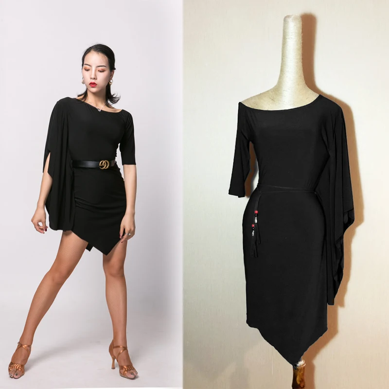 Женская юбка для латиноамериканских танцев черные тренировочные костюмы с