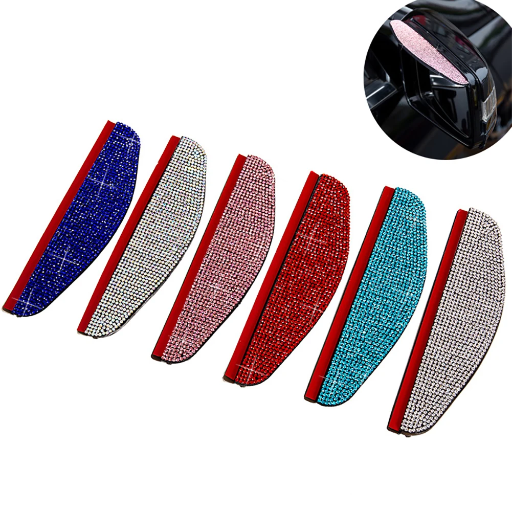 

Bling Rhinestones Car Rearview Mirror Rain Cover Side View Mirror Rain Visor Shield Anti-Glare Mirror Eyebrow Auto Decoration