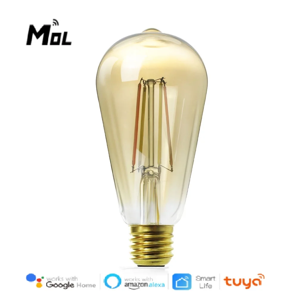 

MOL E27 7.5W WiFi LED Filament Bulb Smart Tungsten Lamp Dual Warm Color 2700K Tuya Alexa Google Home 240V