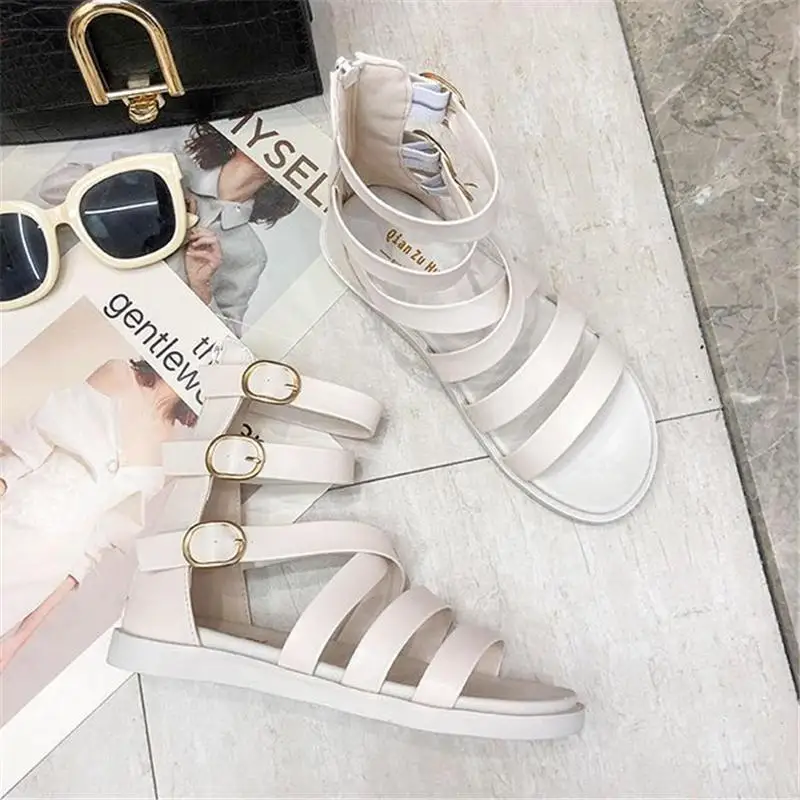 

Женские босоножки с высоким верхом, Классические босоножки красного цвета в Корейском стиле, обувь в римском стиле, сказочный стиль, на молн...