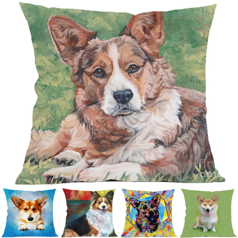 

Наволочка на диванную подушку с изображением валлийской корги и собаки