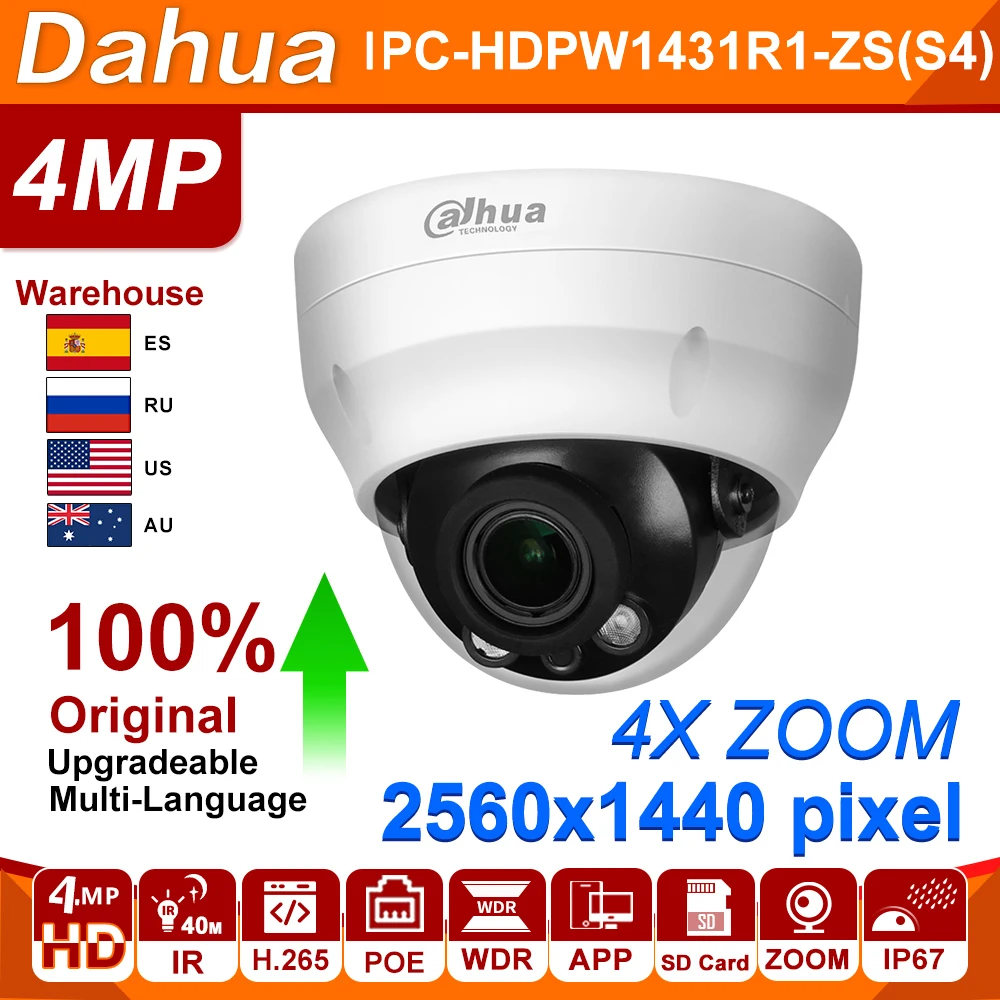 

IP-камера Dahua с 4-кратным увеличением, оригинальная верхняя камера, 4 МП, приложение, умная инфракрасная камера видеонаблюдения, H.265, SD-карта, IP67...
