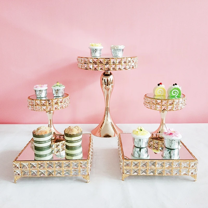 5 шт./лот золотой цвет кристалл серебро квадратное зеркало кекс дисплей подставка