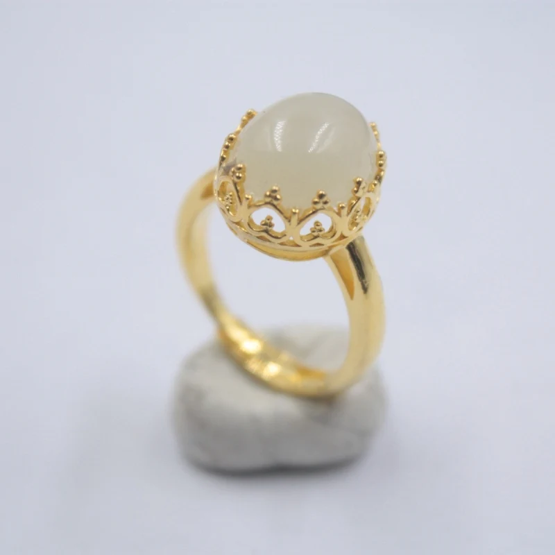 Женское кольцо из чистого серебра с натуральным овальным нефритом размер от 5 до