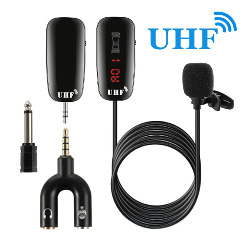 

UHF Wireless Lavalier Microphone Mini Clip-on Lapel Microphone for iPhone Android Phone Recording Streaming Video Interview Mic