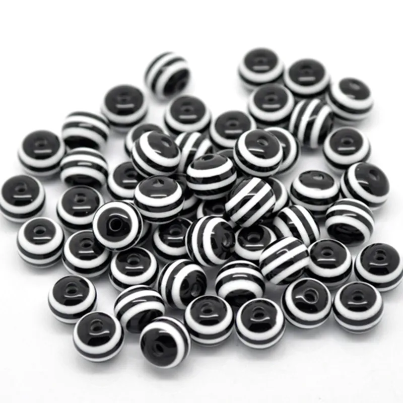 DoreenBeads модные бусины из смолы шарики в черную полоску узор сделай сам