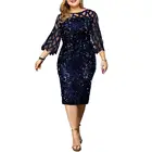 Женское винтажное платье с блестками, облегающее Прозрачное платье до колена с круглым вырезом и рукавом 2021, лето 34