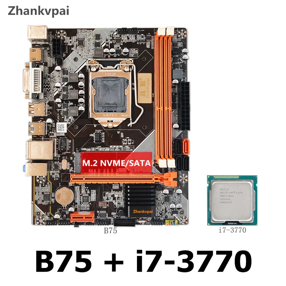 Zhankvpai B75 LGA1155 набор материнских плат с процессором Intel Core i7 3770CPU Desktop Memory SATA III USB3.0 VGA