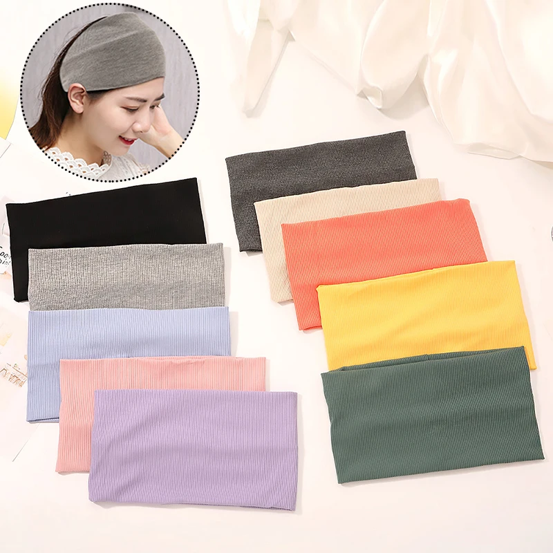 

New Women Headband Solid Color Cotton wide Hairbands Turban Striped Knitted Headwrap Girls Stretchy Headbands Hair Accessories